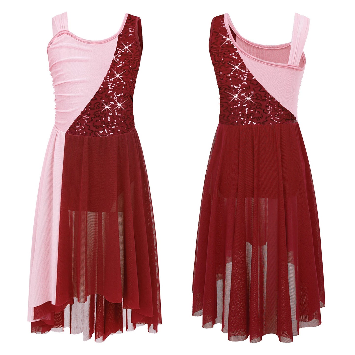 Girls Dance Sleeveless Color Block m Leotard Dress (Age 6-16YRS)