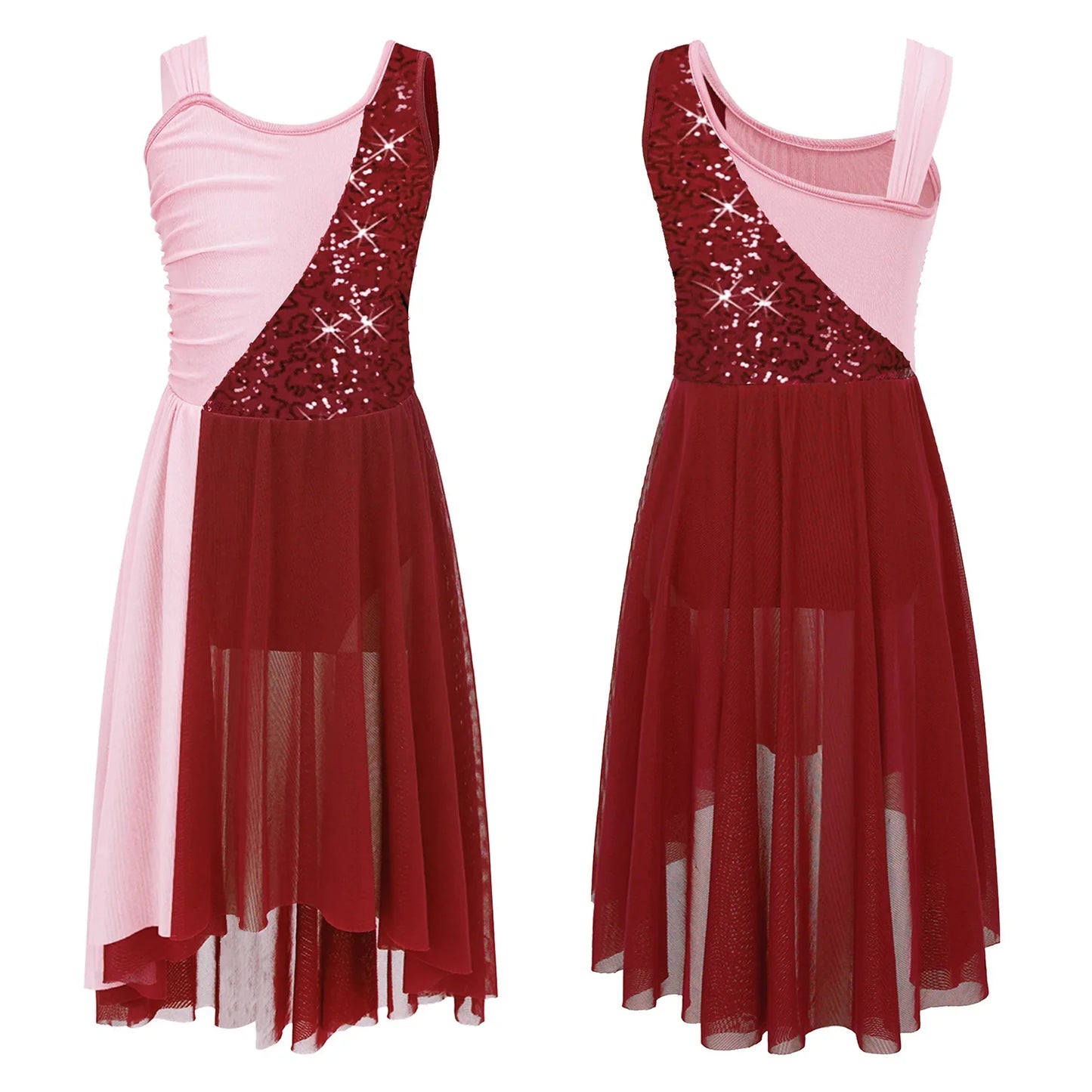 Girls Dance Sleeveless Color Block m Leotard Dress (Age 6-16YRS)
