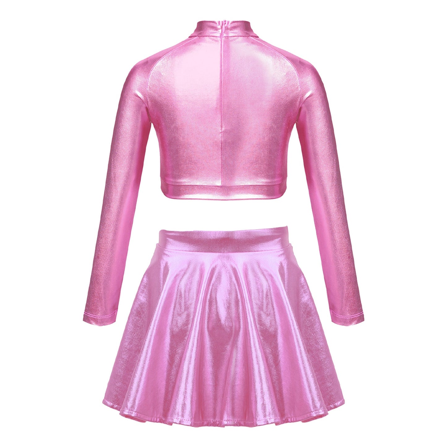 Girls Dance Metallic Long Sleeve Sequin Crop Top & Skirt (Age 6-14YRS)