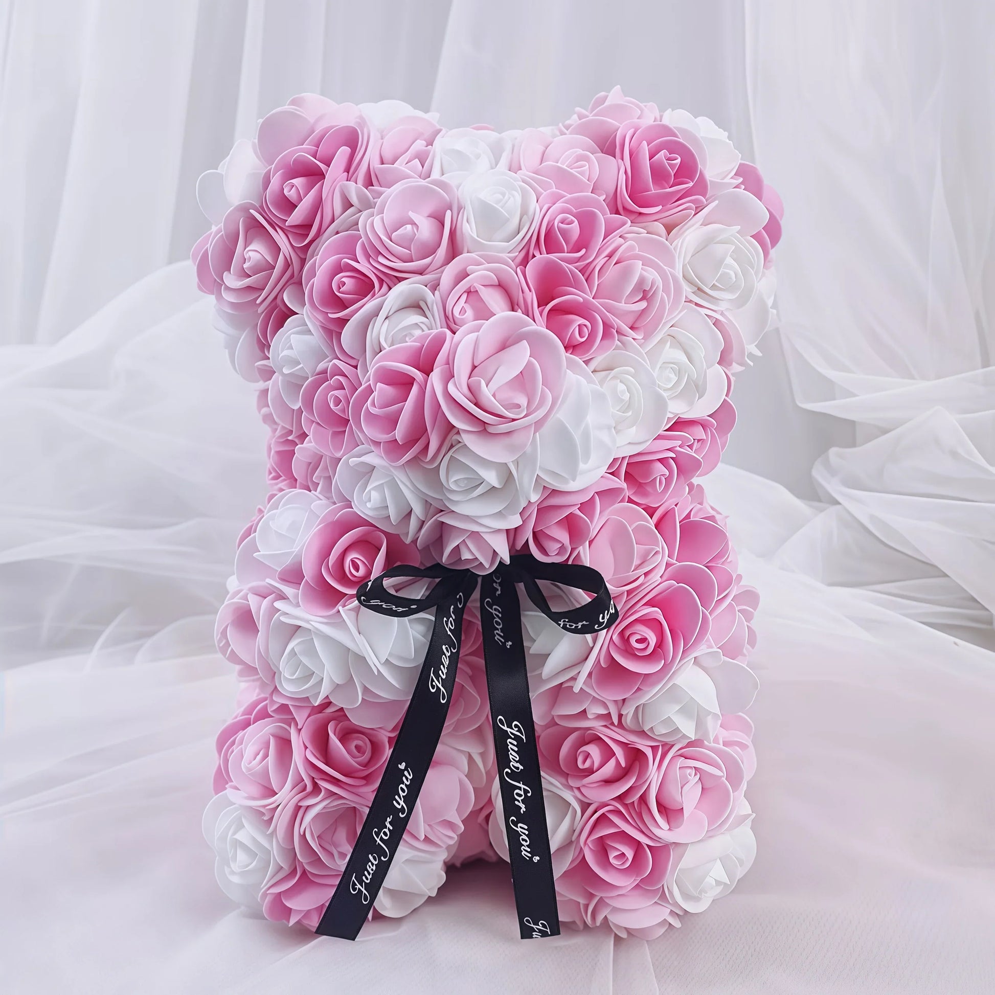 Rose Bear Pink & White Flower Gift Bouquet Pink