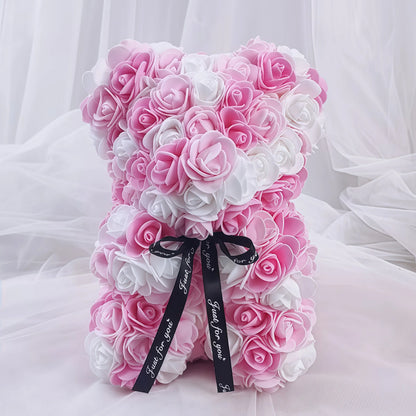 Rose Bear Pink & White Flower Gift Bouquet Pink