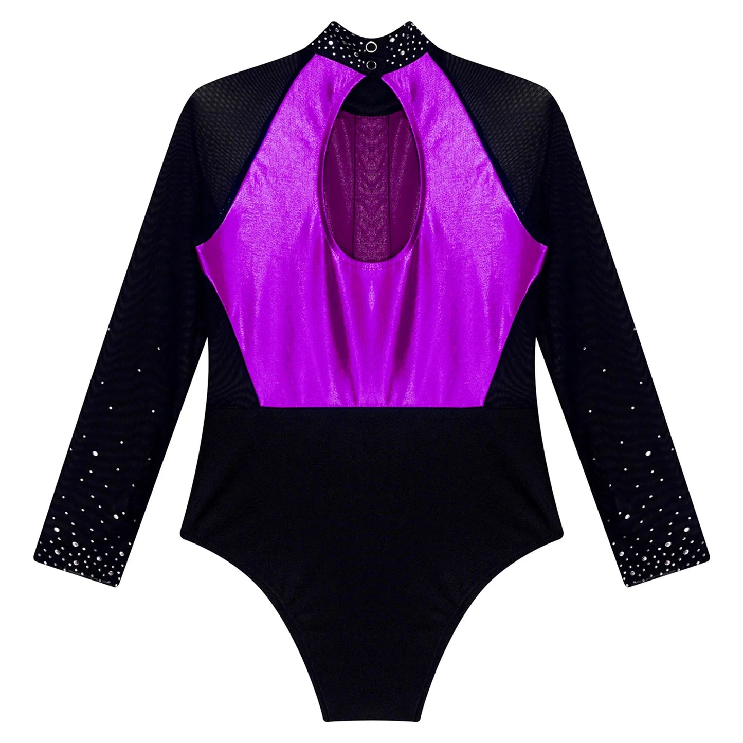 Girls Dance Performance Costume Long Sleeve Rhinestone Leotard (Age 6-16 YRS)