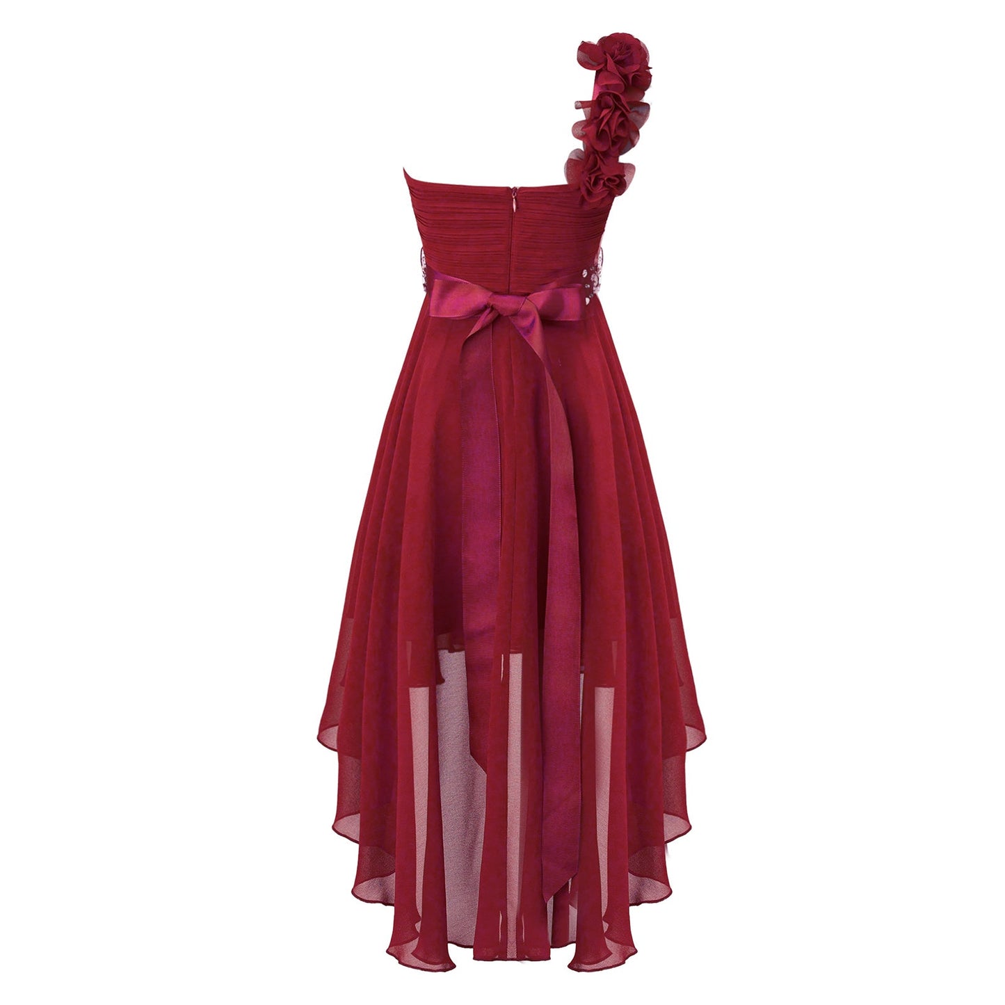 Girls Applique One-Shoulder Ruched Asymmetrical Hem Dress (Age 6-16YRS)