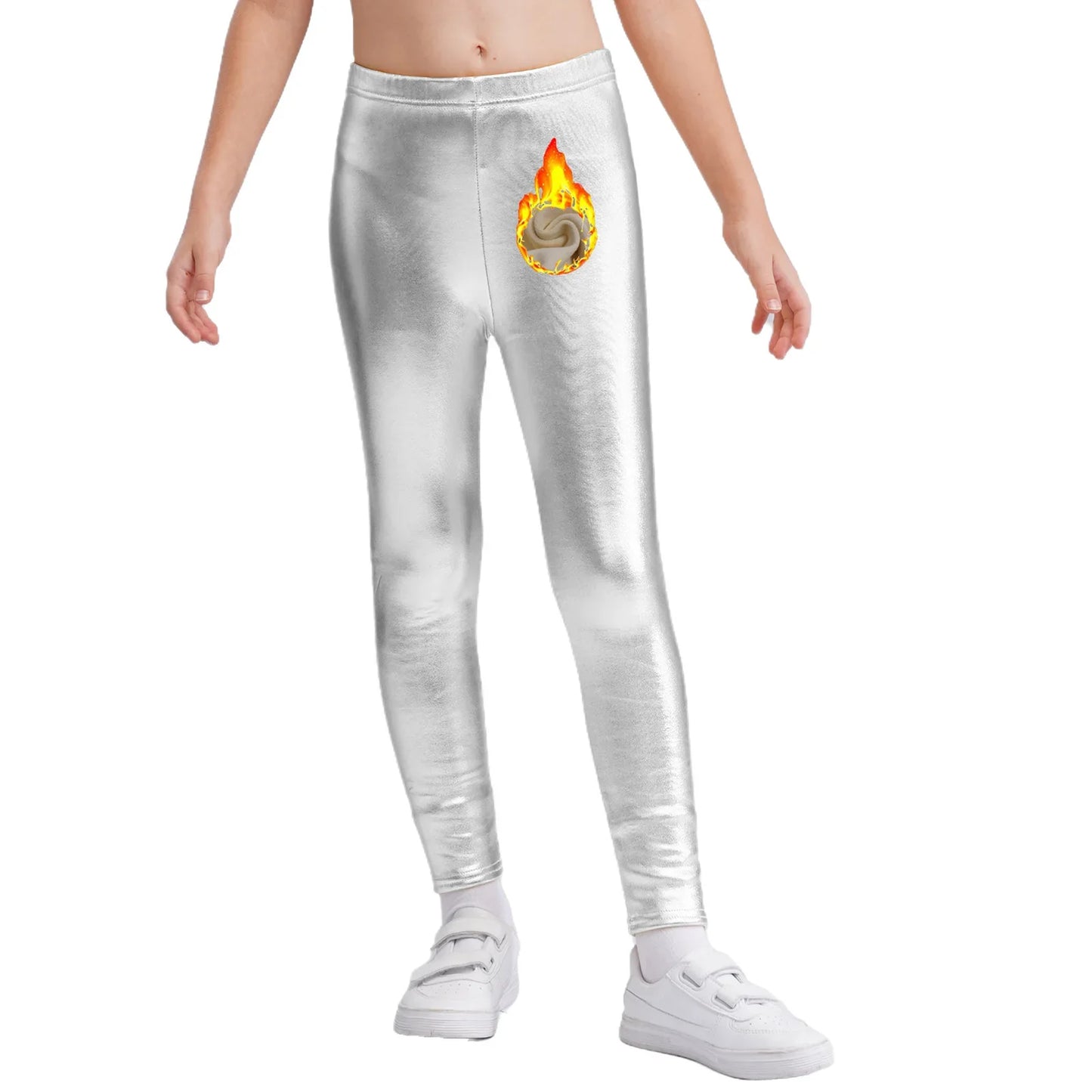 Girls Metallic Warm Fleece-Lined Elastic Waistband Leggings (Age 18M-10 YRS)