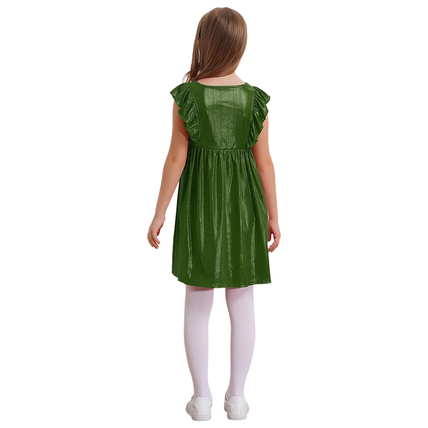 Girls Metallic Sleeveless Ruffles A-Line Dress (Age 24M-10YRS)