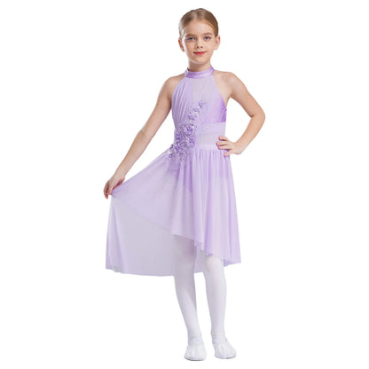 Girls Dance Sleeveless Rhinestones Applique Dress (Age 6-14 YRS)
