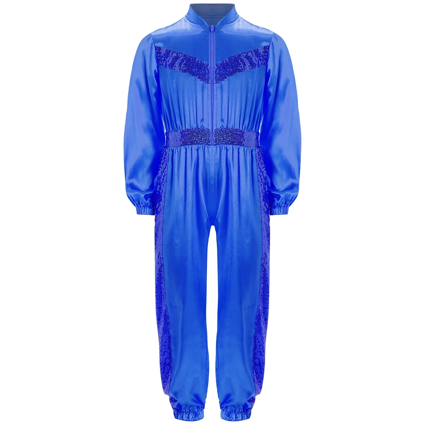 Girls Sequin Satin m Long Sleeve Zipper Jumpsuit (Age 6-16 YRS)