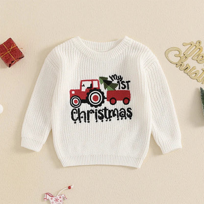 Baby Girls/Boys Christmas Tractor Ribbed Jumper (Age 3M-18M)