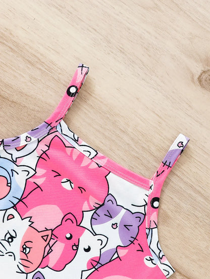 Girls Cat Print Dress (Age 3-7 YRS)