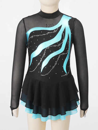Girls Rhinestone Figure Skating Leotard Dress (Age 6-16 YRS)