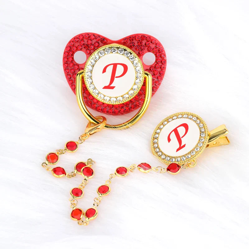 Baby Red Zircon Rhinestone Luxury Pacifier Dummy Clip