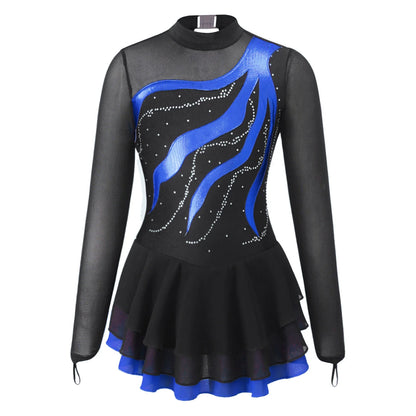 Girls Rhinestone Figure Skating Leotard Dress (Age 6-16 YRS)
