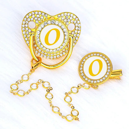 Baby Gold Luxury Zircon Rhinestone Pacifier Dummy Clip