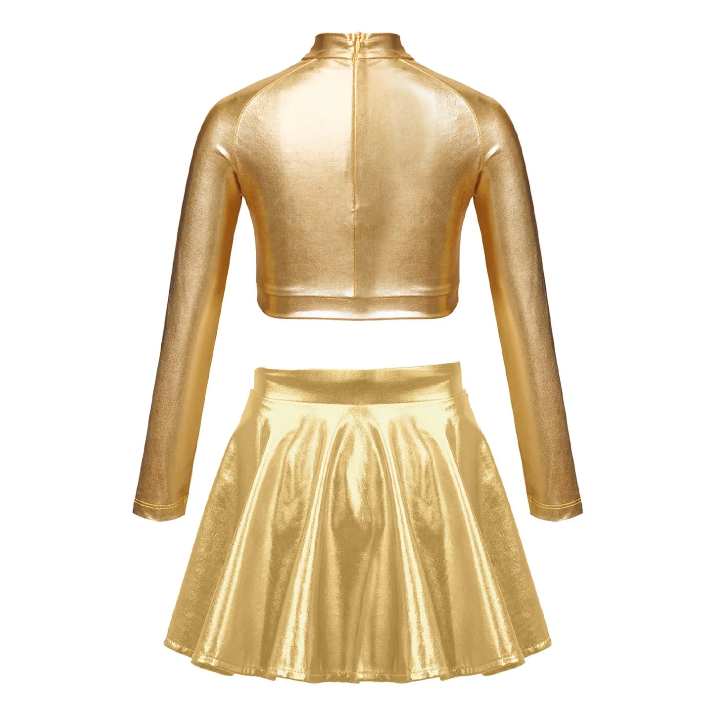 Girls Dance Metallic Long Sleeve Sequin Crop Top & Skirt (Age 6-14YRS)