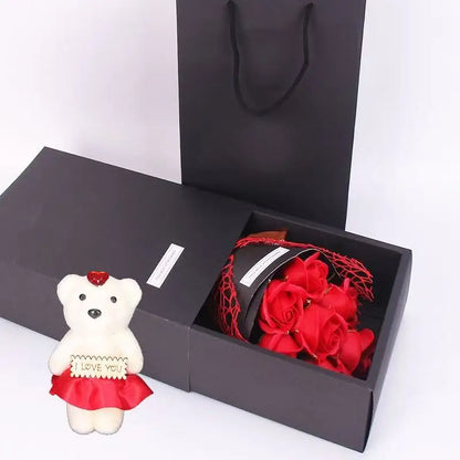 Artificial Rose Bouquet Bear Gift Box - Christmas Birthday Valentines