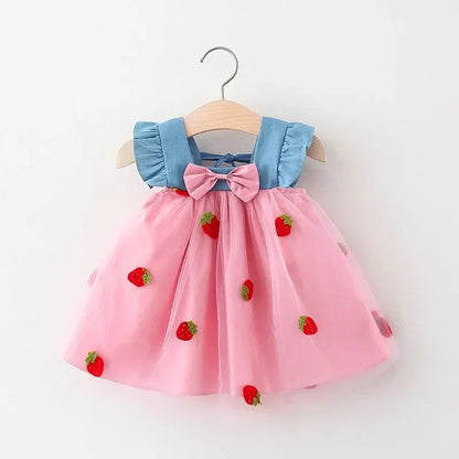 Baby Girls Embroidered Strawberry Dress (Age 9-3YRS) Pink
