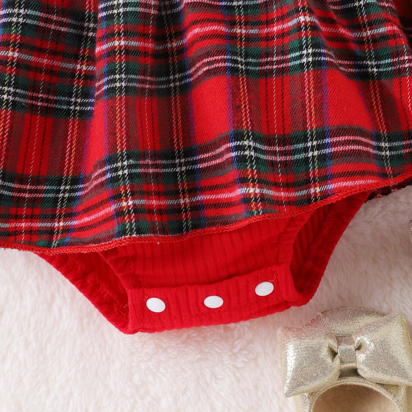 Baby Girls Red Plaid Christmas Romper Dress (Age Newborn-18M)