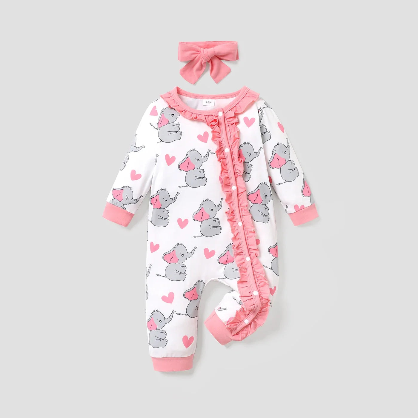 Baby Girls Koala Print White Long-Sleeve Ruffle Snap-up Jumpsuit (Age Newborn-18M)