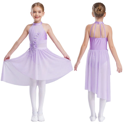 Girls Dance Sleeveless Rhinestones Applique Dress (Age 6-14 YRS)