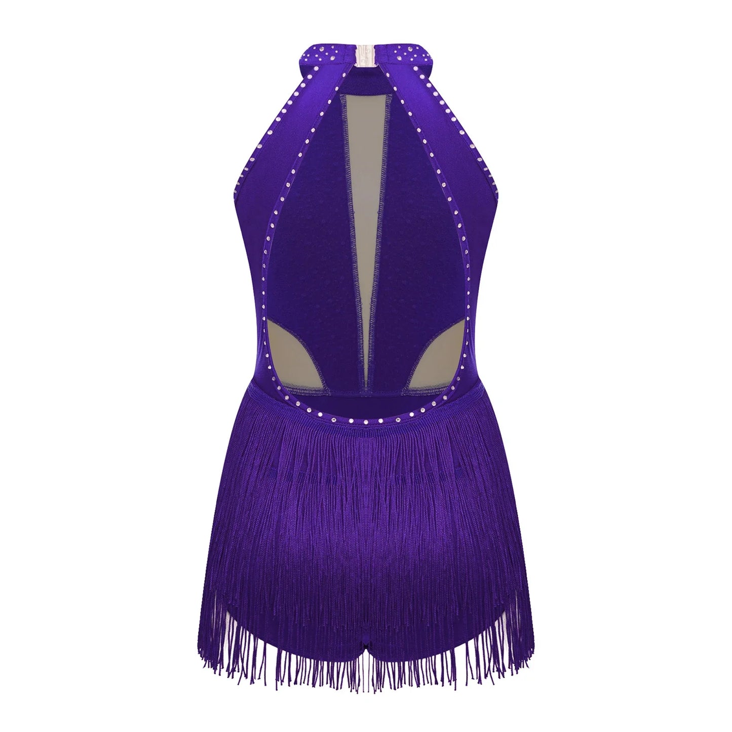 Girls Dance Costume Sleeveless Rhinestone Tassel Leotard (Age 6-16 YRS)