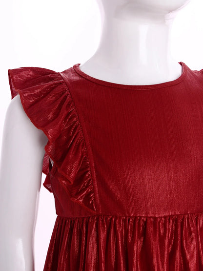 Girls Metallic Sleeveless Ruffles A-Line Dress (Age 24M-10YRS)