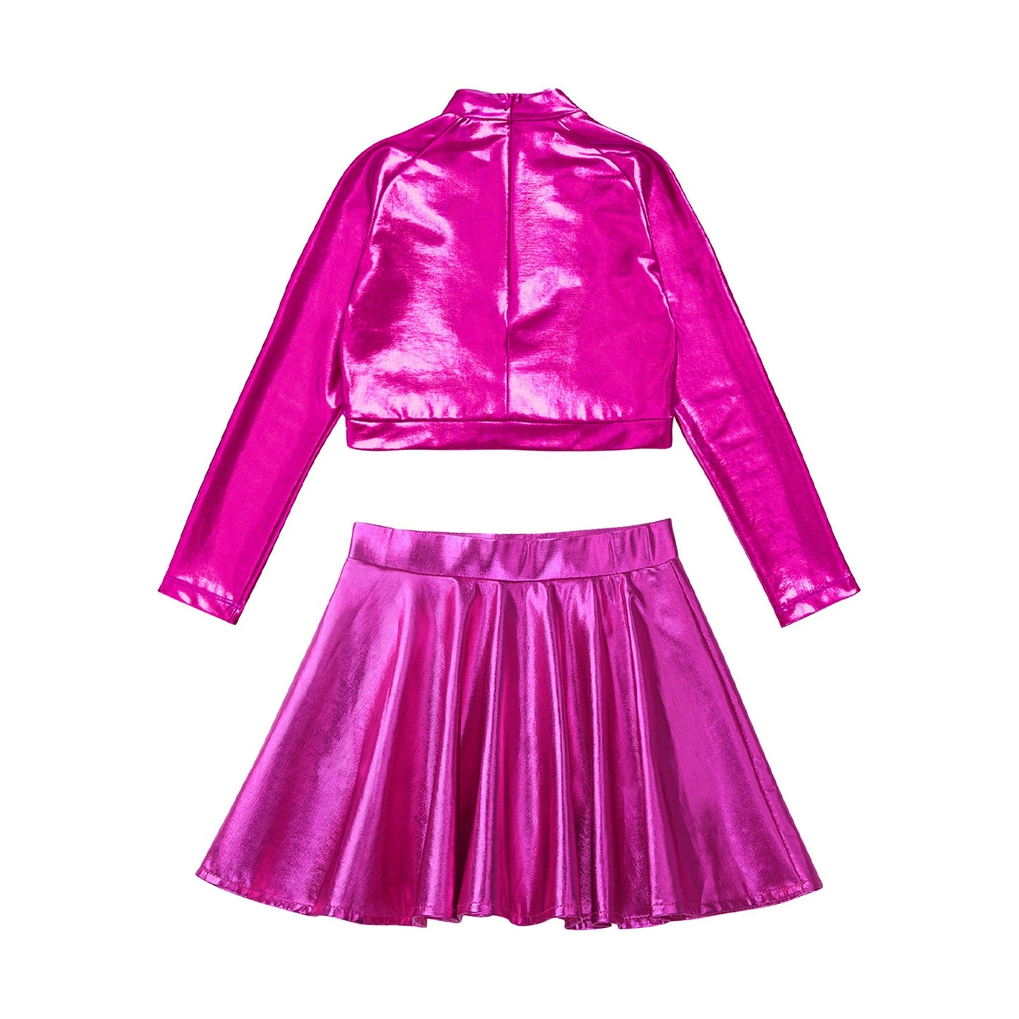 Girls Dance Metallic Long Sleeve Sequin Crop Top & Skirt (Age 6-14YRS)