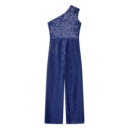 Girls Sequin One Shoulder Jumpsuit (Age 6-16YRS)
