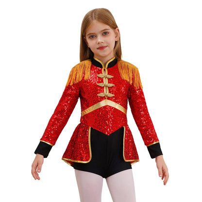 Girls Red Sequin Ringmaster Costume (Age 6-16YRS)