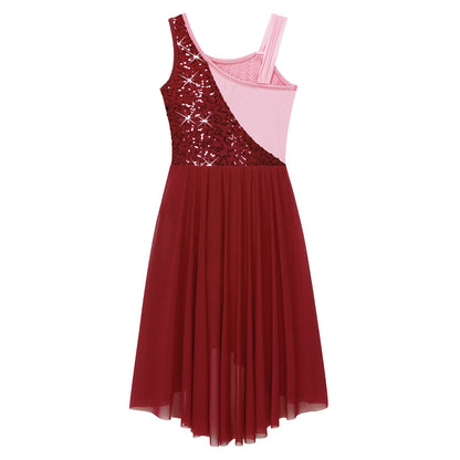 Girls Dance Sleeveless Color Block m Leotard Dress (Age 6-16YRS)