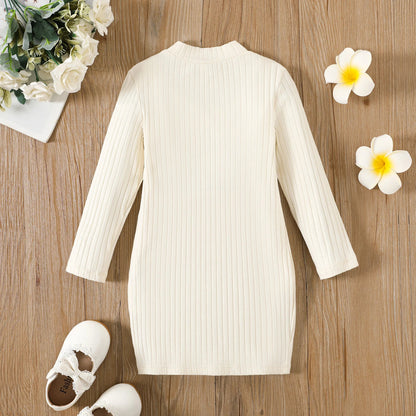 Girl's Basic Knit Long Sleeve Dress (Age 24M-6YRS)