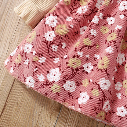 Baby Girls Ribbed Ruffle Long-sleeve Floral Print Dress (Age 3M-3YRS)
