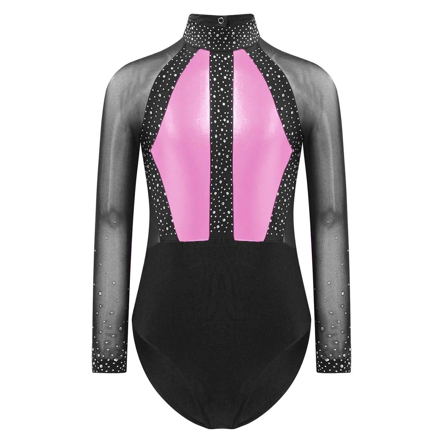 Girls Dance Performance Costume Long Sleeve Rhinestone Leotard (Age 6-16 YRS)