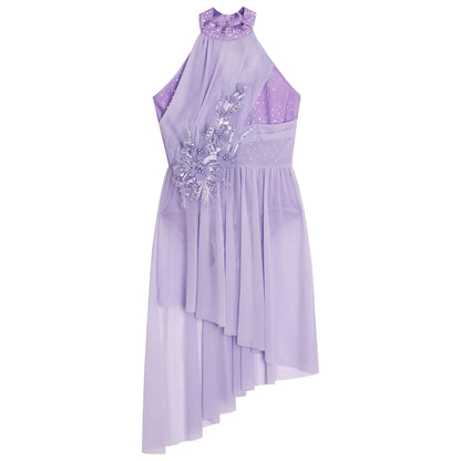Girls Dance Sleeveless Rhinestones Applique Dress (Age 6-14 YRS)