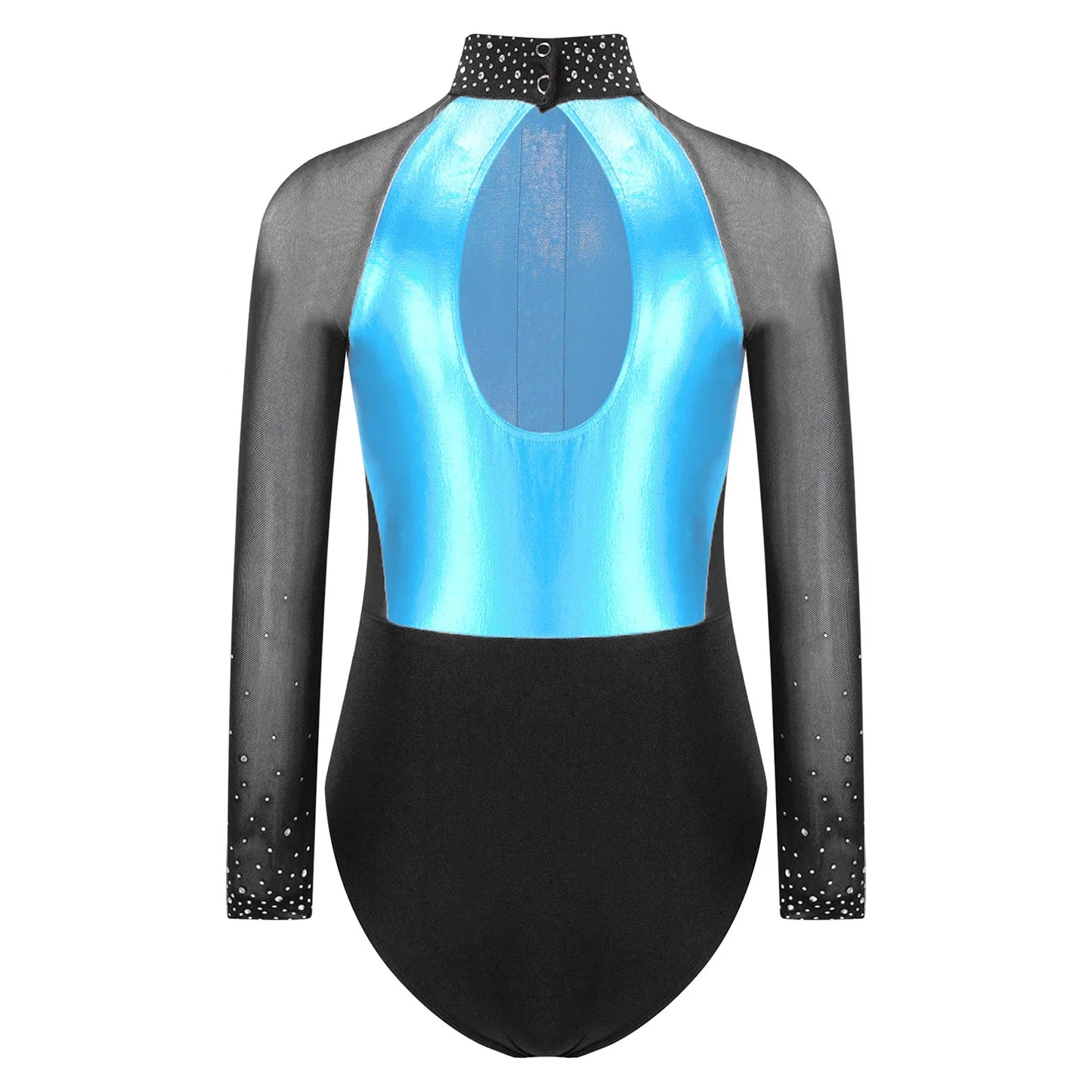 Girls Dance Performance Costume Long Sleeve Rhinestone Leotard (Age 6-16 YRS)