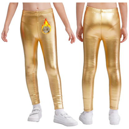 Girls Metallic Warm Fleece-Lined Elastic Waistband Leggings (Age 18M-10 YRS)