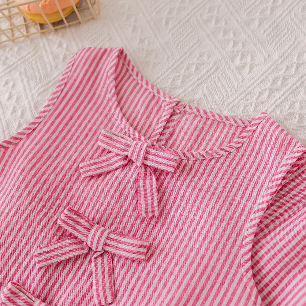 Girls' Pink Stripe Sleeveless Vest Top & Trousers Set (Age 3-7 YRS)