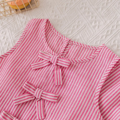 Girls' Pink Stripe Sleeveless Vest Top & Trousers Set (Age 3-7 YRS)