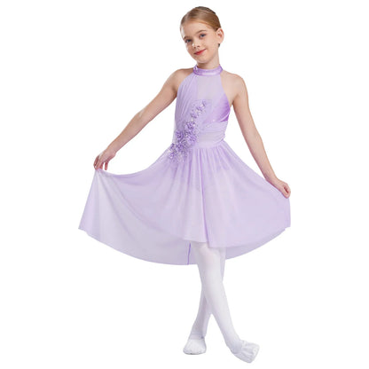 Girls Dance Sleeveless Rhinestones Applique Dress (Age 6-14 YRS)