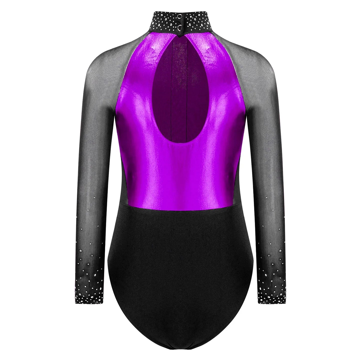 Girls Dance Performance Costume Long Sleeve Rhinestone Leotard (Age 6-16 YRS)