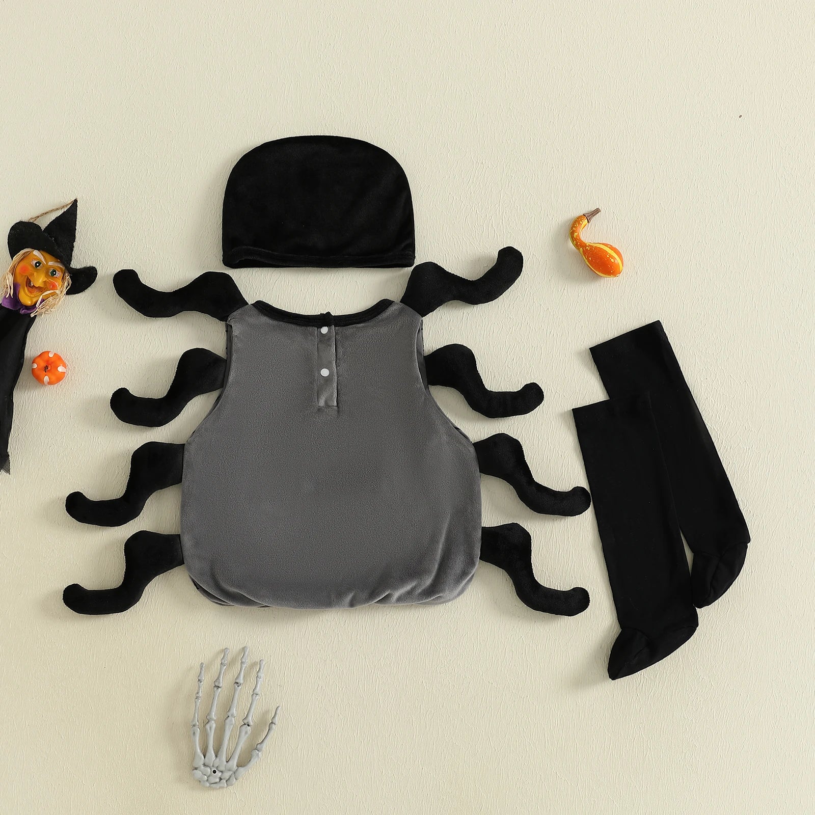 Infant Baby Boy Girl Halloween Spider Cosplay Costume Sleeveless Vest Tops Long Socks Hat 3pcs Sets Party Club Toddler Clothes