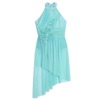 Girls Dance Sleeveless Rhinestones Applique Dress (Age 6-14 YRS)
