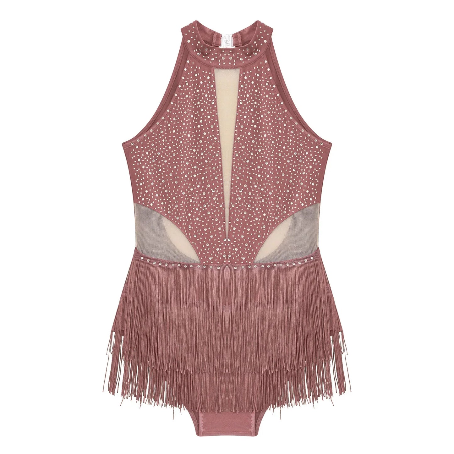Girls Dance Costume Sleeveless Rhinestone Tassel Leotard (Age 6-16 YRS)