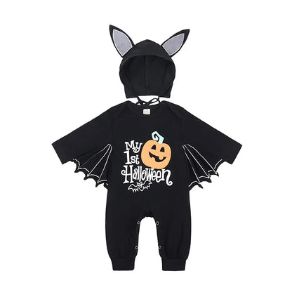 Skeleton Black Bat Costume for Baby 3-6M 6-12M 12-24M Purim Halloween Costumes Romper Hat 2pcs/set pumpkin long