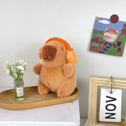Plush Cute Capybara Stuffed Toy Hoodie with Wings - 12cm Orange-Headphone