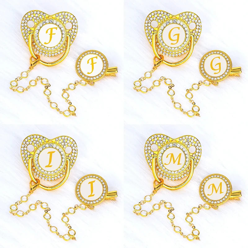 Baby Gold Luxury Zircon Rhinestone Pacifier Dummy Clip