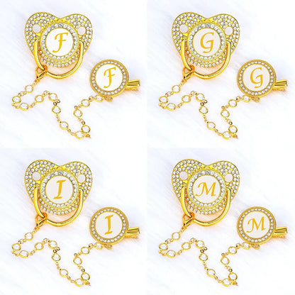 Baby Gold Luxury Zircon Rhinestone Pacifier Dummy Clip