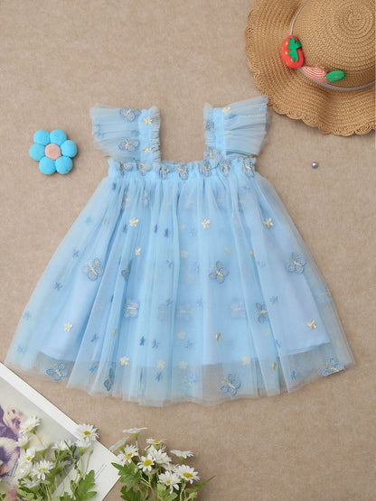 Girls Tulle Ruffled Butterfly Embroidery Dress (Age 12M-6 YRS)