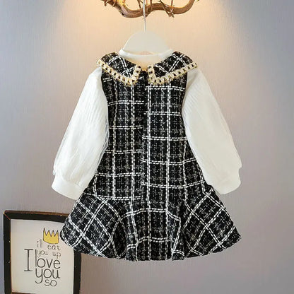 Girls Plaid Dress With Teddy Bear Handbag (Age 24M-6 YRS)