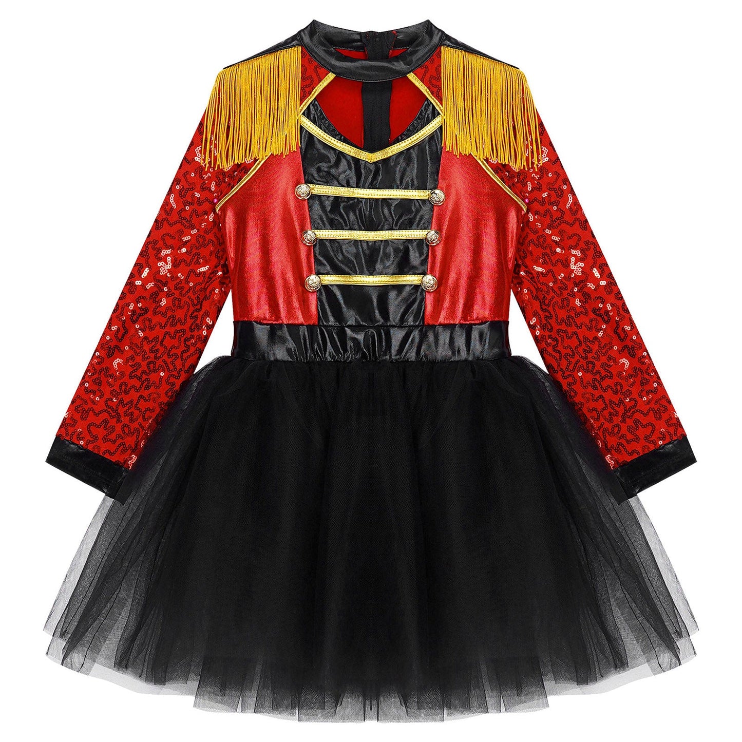 Girls Circus Ringmaster Magician Sequin Leotard Tutu Dress Costume (Age 6-16 YRS)