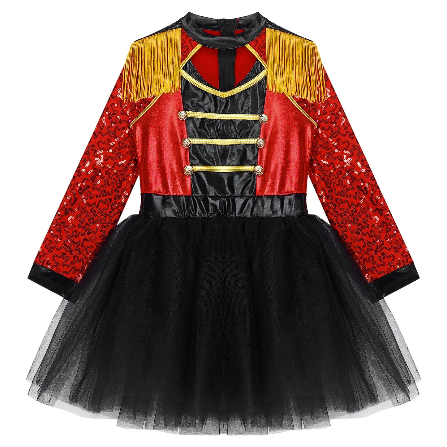 Girls Circus Ringmaster Magician Sequin Leotard Tutu Dress Costume (Age 6-16 YRS)